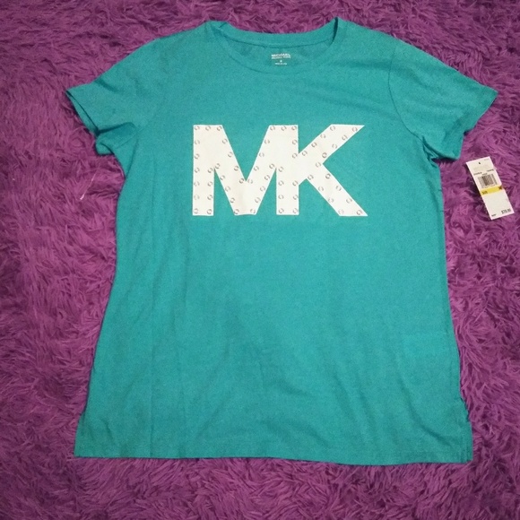 ⭐️HP⭐️Michael Kors Bright Blue Mk Logo Graphic Tee - Picture 1 of 4